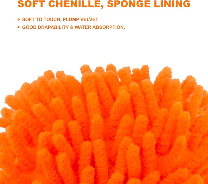WAKALALA Microfiber Car Wash Mitt, Dual-Sided Cleaning Glove, High-Density Chenille, Non-Scratch Cleaning Sponge (2, Orange)