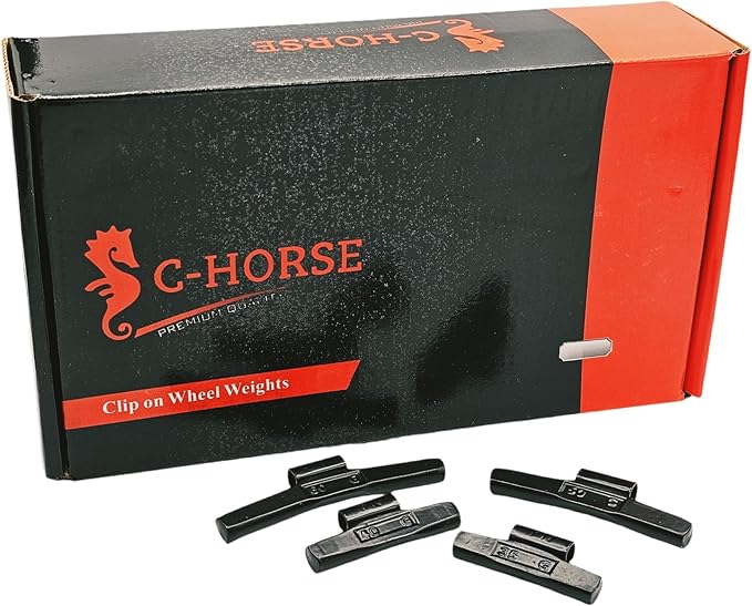 C-HORSE 100Pcs FN Series Clip on Wheel Weights Black Coated Assortment for Japanese Cars Hammer Type Rim Balancers, 35G, 40G, 50G, 60G, 25pcs for Each Size Fit for Steel Wheel (FN Style, 1.25-2)