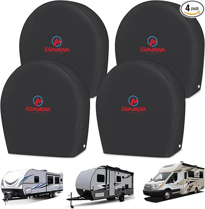 RV Tire Covers 4 Pack, Tough Tire Wheel Protector for Truck, SUV, Travel Trailer, Camper, Motorhome, Boat, Van, PU Oxford Waterproof Sun Rain Snow Protector Cover, Fits Tire Diameters 30-32 inch