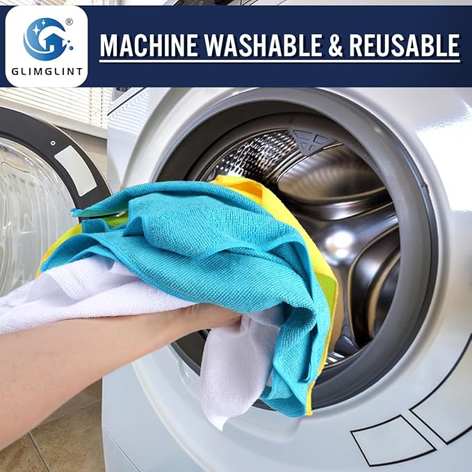 GLIMGLINT Microfiber Cleaning Cloth, 150 Pack Cleaning Rags, Cleaning Towels with 3 Color Assorted, 14"X12"