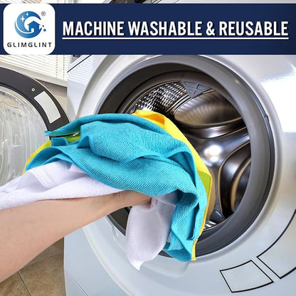 GLIMGLINT Microfiber Cleaning Cloth, 150 Pack Cleaning Rags, Cleaning Towels with 3 Color Assorted, 14"X12"