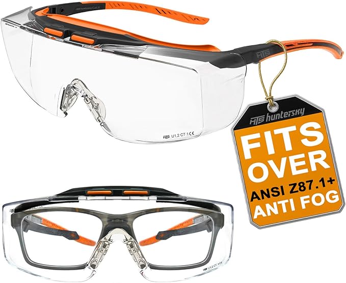 HTS HUNTERSKY HUNTERSKY ANSI Z87 Anti Fog Lab Safety Glasses Fit Over Eyeglasses Up to 1.88 inch 100% UV Protective Goggles