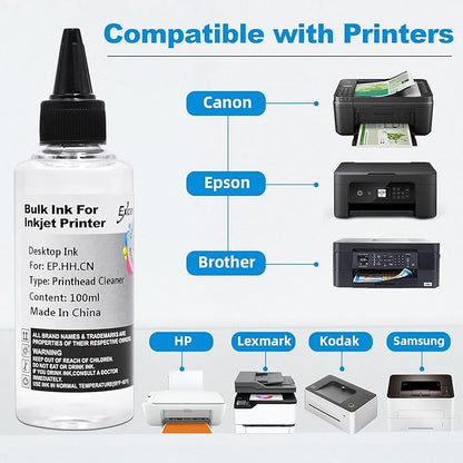 Printhead Cleaning Kit Compatible for Brother Epson HP Canon Nozzle Inkjet EcoTank Officejet Deskjet Pixma Printers-Liquid Printers Head Cleaning Suit Solution 100ml, 5ml Premium Syringe 1PK
