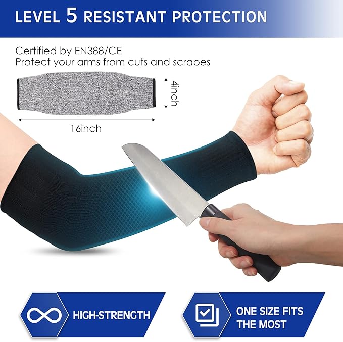 Geyoga 2 Pairs Arm Sleeves Guards Arm Protectors for Thin Skin and Bruising Protective Cut Resistant Sleeves for Men Women(Large,Hppe,Black, Gray)