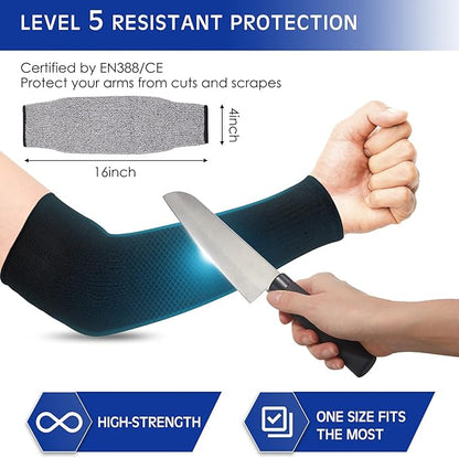 Geyoga 2 Pairs Arm Sleeves Guards Arm Protectors for Thin Skin and Bruising Protective Cut Resistant Sleeves for Men Women(Large,Hppe,Black, Gray)