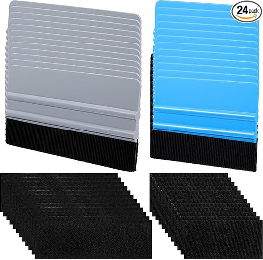 24 Pack Vinyl Wrap Squeegee, 4 Inch and 6 Inch Felt Edge Squeegee Tool with Replacement Felts Fabric, Blue and Gray Window Film Tint Applicator for Car Wrap, Decals, Wallpaper Installation