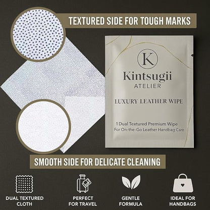 Luxury Leather Handbag Wipes – Individually Wrapped, Dual-Textured Cleaning for Purses, Shoes & Leather Goods – Safe, Non-Rinse, On-the-Go Care, 20 Count by Kintsugii Atelier