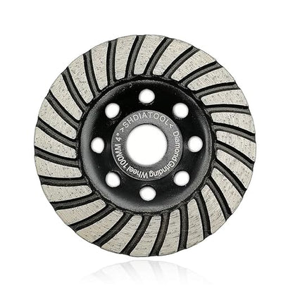 SHDIATOOL 4 Inch Turbo Row Diamond Grinding Cup Wheel for Concrete Granite Marble Masonry Brick Fits 7/8 Inch or 5/8 Inch Arbor