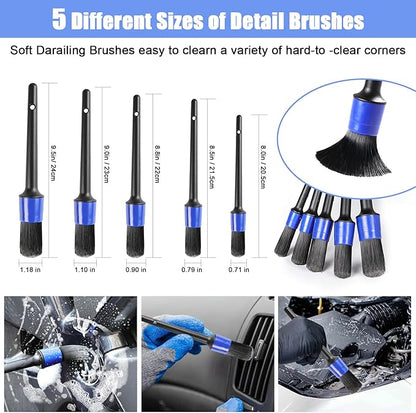 anngrowy 56.7" Car Wash Brush Mop Kit Mitt Sponge with Long Handle Car Cleaning Supplies Kit Tools Car Washing Duster Exterior Scratch Free, Chenille Replacement Head Extension Pole (Blue Set)