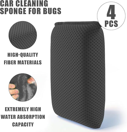 4 PCS Bug Scrubber Sponge Car, Bug Remover Wash Sponge，Car Cleaning Sponge for Bugs, Tar, Grime - Paint-Safe, Reusable Wash Sponges Kit(Gray)