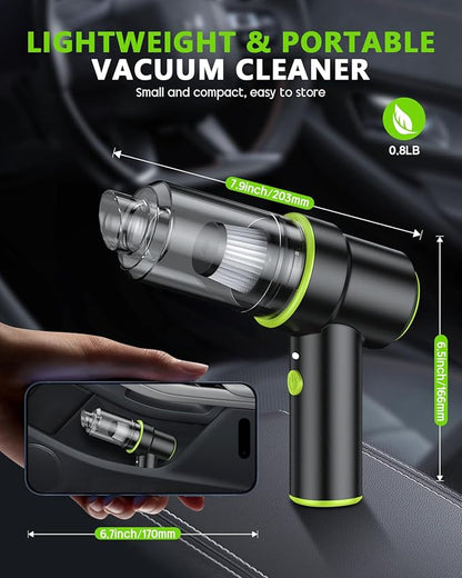 CODN Handheld Car Vacuum Portable Cordless, 2 in 1 Handheld Vacuum Cleaner 12000PA Air Duster with Multi-Nozzles and LED Light, Mini Hand Held Vacuum Rechargeable for Home, Car, Office, Pet Hair