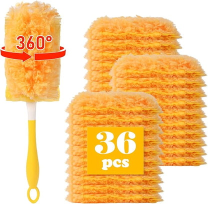 36 Pack Dusters Compatible with Swiffer Dusters for Cleaning, with 1 Handle, Multisurface 360° Dusters with 4X Microfibers, Disposable Heavy Duty Duster Refills, Helps Remove Allergens.