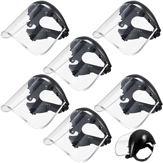 Copkim 6 Pack Safety Face Mask Shield for Grinding Clear Full Face Impact Resistant Safety PET Full Impact Resistant Mask Shield for Work Construction Cutting (Clear PET,Black)