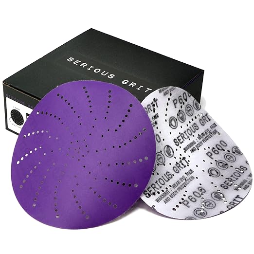 Serious Grit 6-Inch 600 Grit Ceramic Multi-Hole Hook & Loop Sanding Discs - Advanced Grain for Fast Cutting & Long Life - Film-Backed Universal Fit Sandpaper for 6-in Sanders - 50 Pack Box