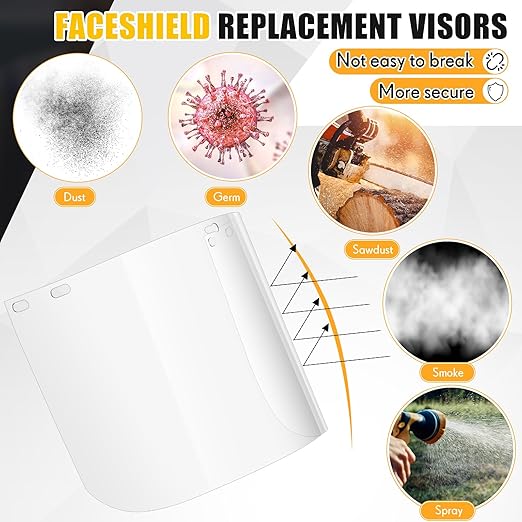 Kingdder 6 Pcs Clear Face Shield Replacement for Grinding and Cutting, 15x 8x 0.04 Inches Safety Faceshield Visors(PET,Edgeless)
