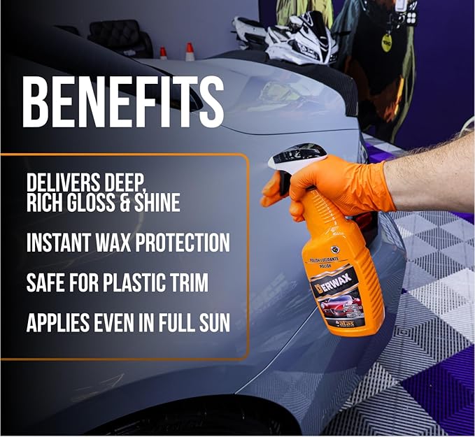 DERWAX Spray Car Wax Polish (25.4 fl oz) – Quick Detailer Spray Wax for Cars, Polymer Car Wax Spray for Paint & Plastic, No Streaks, Made in Italy