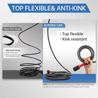 Pressure Washer Hose 50FT 1/4", Kink Resistant Power Washer Hose Compatible with M22 Fittings, Replacement For Most Brand Pressure Washers, 4000 PSI, Grey