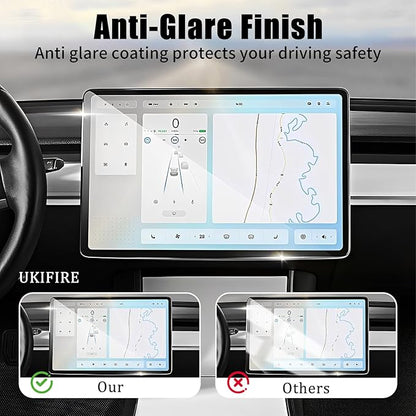 UKIFIRE Tesla New Model Y Juniper & Model 3 Highland Screen Protector,Anti-Scratch, HD Clear, Anti-Fingerprint Tempered Glass Protector with Alignment Kit