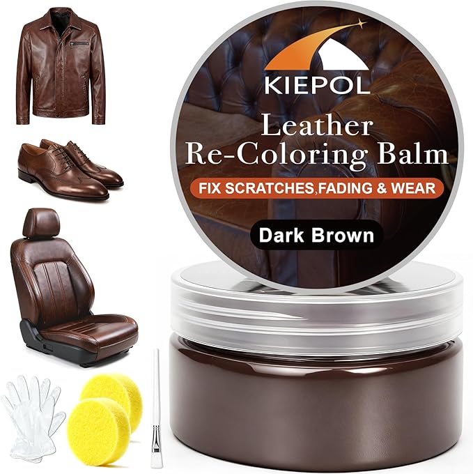 Dark Brown Leather Repair Kit, Dark Brown Leather Recoloring Balm, Leather Dye - Restore & Renew Scratch, Faded and Aged Leather & Vinyl Couches, Boots, Car Seats or Leather Furniture