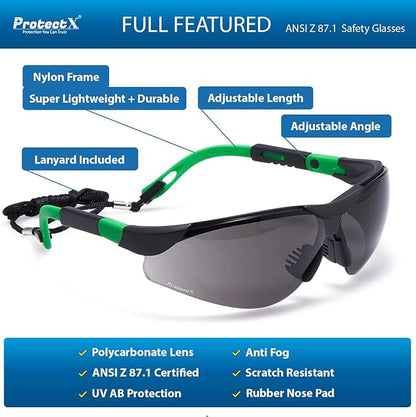 ProtectX Classic Safety Glasses, Anti-Fog Scratch Resistant Lenses, Protective Eyewear for Work, Indoor/Outdoor, ANSI Z87.1