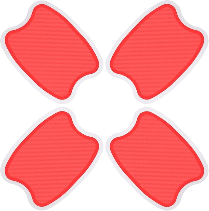 WORCAS 4Pcs Universal 3D Carbon Fiber Car Door Handle Paint Scratch Protector Sticker Auto Door Handle Cups Protective Pad(S-Red)