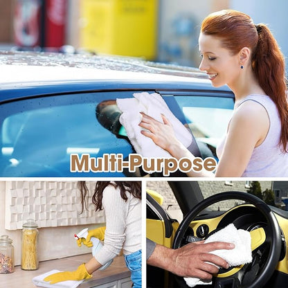Shimeyao Imeyao 30 Pcs 16 x 16 Inch Edgeless Microfiber Plush Towels for Cars Detailing Drying Wash Polishing Absorbent Cleaning Cloths, 500 GSM (White, 30 Pcs)