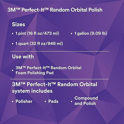3M Perfect-It Random Orbital Polish, 34133, 1 Pint, Fast Cutting Polisher for Automotive Buffing & Polishing, High-Gloss Finish