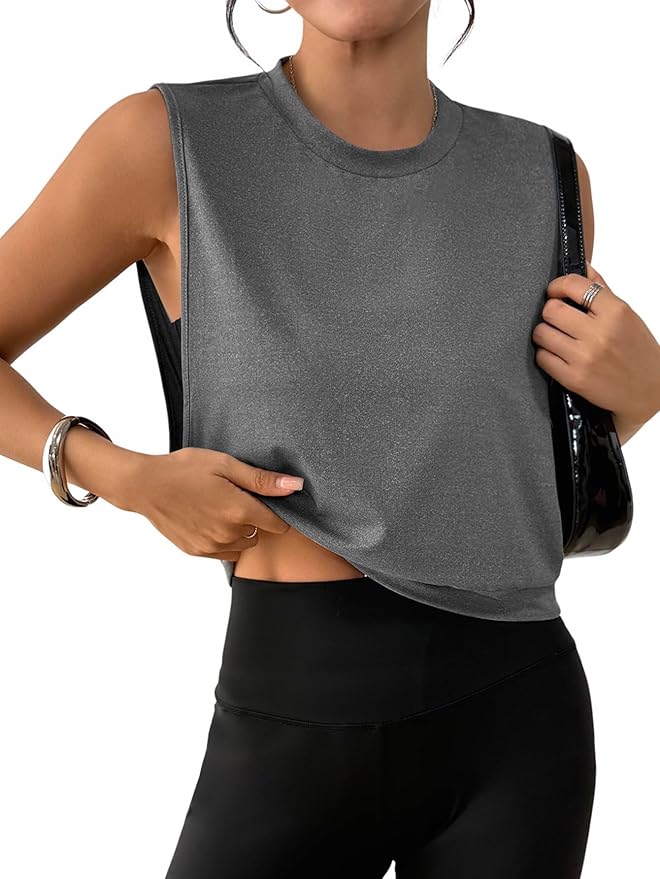 SOFIA'S CHOICE Women Workout Crop Tank Tops Cropped Sleeveless Muscle Shirt Gym Yoga Running
