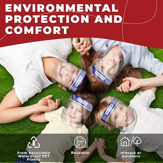 Medical Nation Face Shield | Case of 48 | Clear Plastic Face Shields for Women, Men & Kids, Anti-Fog, Lightweight Reusable Face Shield Mask, Safety Visor Cover with Comfortable Sponge & Elastic Band