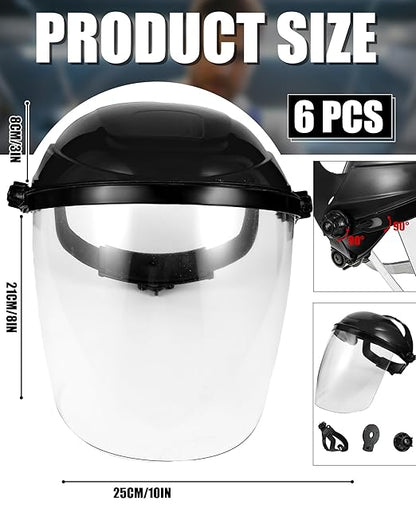 Tellegloww 6 Pack Safety Face Shield for Grinding and Cutting, Full Impact Resistant Face Shield Mask for Work Chemical Woodworking (Black)