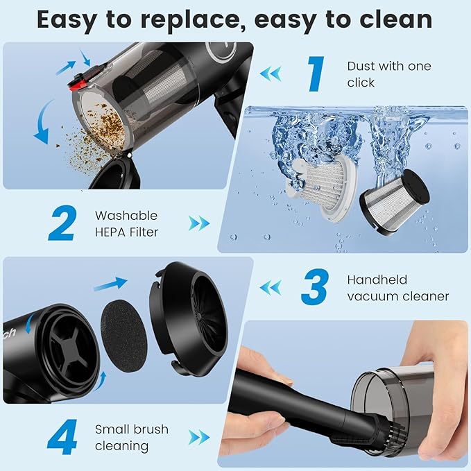 Tkkich Car Vacuum Portable Cordless with Removable Battery as 35W Power Bank, 6-in-1 Handheld Vacuum Blower Set,18000PA Mini Vacuum Cleaner 6000mAH with Brushless Motor for Car Home - 2 Batteries