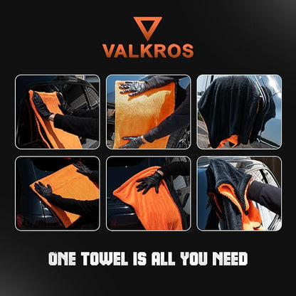 X- Large Car Drying Towel, 36x24 Microfiber Towels for Cars, 1300 GSM, 70/30 Blend, Dual-Sided Highly Absorbent Twisted-Loop Edgeless Car Detailing Cloth, Scratch/Streak-Free [Orange/Black]