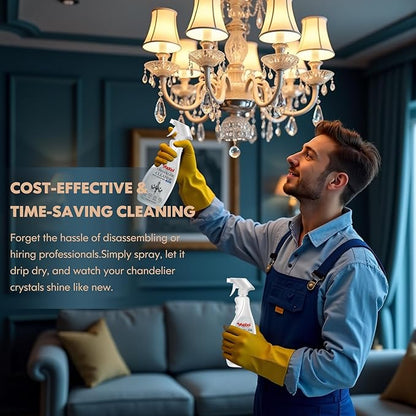 Yadool Chandelier Cleaner Drip Dry Spray No Wipe, Spray Away Dust Remover for Crystal Shiny, Glass, Figurines & Fine Collectibles, Shines Bright, Spotless & Streak-Free - 16.92 Fl Oz