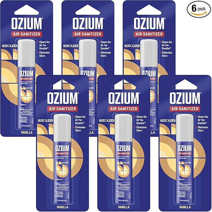 Ozium 0.8 oz. Air Sanitizer & Odor Eliminator for Homes, Cars, Offices and More, Vanilla Scent, Pack of 6