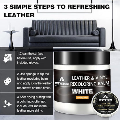 8.5 OZ Leather Recoloring Balm with 100ML Leather Conditioner - White Leather Repair Kit for Furniture, Leather Dye, Recolor, Renew, Repair & Restore Aged, Faded, Cracked, Peeling and Scuffed Leather