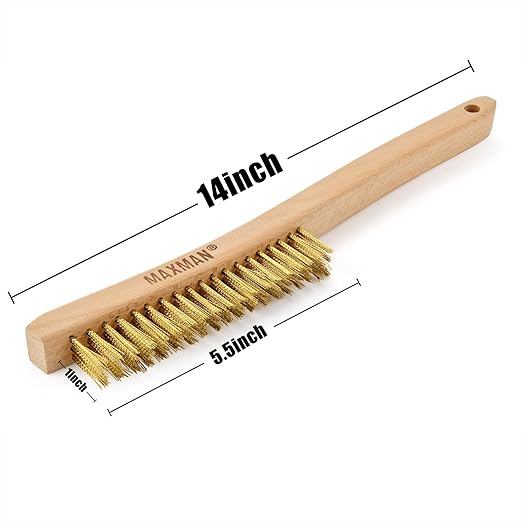 MAXMAN Brass Brush, Soft Brass Bristle, Wire Brushes for Cleaning Metal Rust, Welds, Wire Brush with 14" Beechwood Handle, Large, 2 Pcs