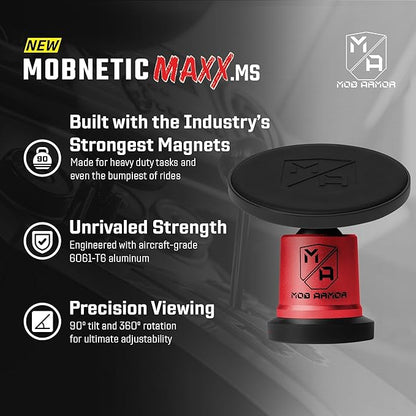 Mob Armor MobNetic Maxx MS - MagSafe Compatible Car Phone Mount w/ 90º Tilt, 360º Rotation & Durable Aluminum Build, Magnetic Holder for iPhone & Android Devices, USA Assembled - Red