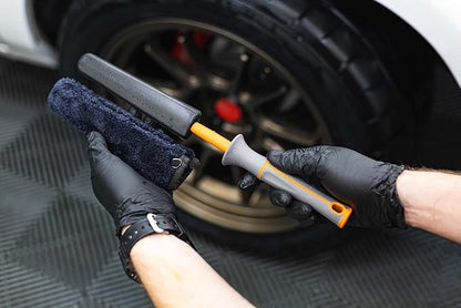 Detail Factory - Wheel Brush Mini with Interchangeable Microfiber Covers - Ultra-Soft Cleaning, Washing and Detailing Wheels, Tires, and Rims - Solar Flare