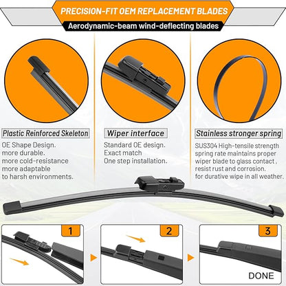 AUTOBOO 26"+18" Windshield Wipers with 11" Rear Wiper Blade Replacement for VW Volkswagen Golf GTI e-Golf 2021 2020 2019 2018 2017 2016 2015 -Original Factory Quality (Pack of 3)