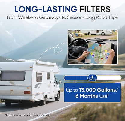 PUREPLUS RV Dual Stage Water Filter System with Two Cartridges and Mounting Bracket, NSF/ANSI 42 Certified, Reduces Sediment, Chlorine, Odors and More, Stainless Steel 3/4" Fittings