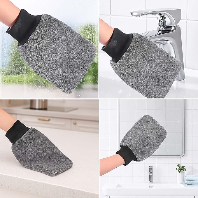 Shiny Glove Cleaning Glove, Shiny Shower Cleaning Gloves, Premium Microfiber, Elastic Cuff, Reusable Washable, Ultra-Soft, for Car Wash Cloth, Glass, Bathroom Chrome Fittings (2)