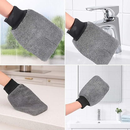 Shiny Glove Cleaning Glove, Shiny Shower Cleaning Gloves, Premium Microfiber, Elastic Cuff, Reusable Washable, Ultra-Soft, for Car Wash Cloth, Glass, Bathroom Chrome Fittings (2)
