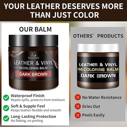 SHABEIBEI Leather Recoloring Balm with 100ml Mink Oil, Dark Brown Leather Repair Kit and Scratch Remover for Furniture, Car Seats, Sofas, Dye & Restorer for Couches, Vinyl, PU, Faux