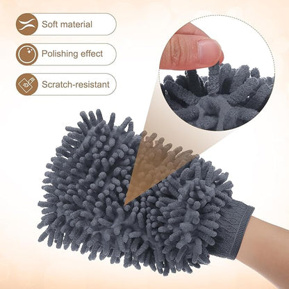HARFINGTON 2pcs Chenille Microfiber Car Wash Mitts 9.8" x 7.9" Scratch Free Wash Gloves Absorbent Double Sided Plush Cleaning Drying Mitts for Car Washing Home Gray
