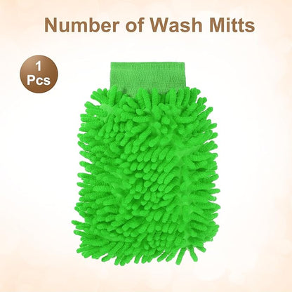 HARFINGTON Chenille Microfiber Car Wash Mitts 9.8" x 7.9" Scratch Free Wash Gloves Absorbent Double Sided Plush Cleaning Drying Mitts for Car Washing Home Green