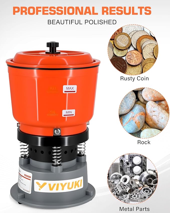VIYUKI 9LBS Vibratory Tumbler Polishing Machine for Rocks/Metal Parts/Screw(with 3LB walnut shell media)