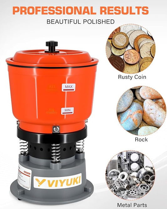 VIYUKI 9LBS Vibratory Tumbler Polishing Machine for Rocks/Metal Parts/Screw(with 3LB walnut shell media)