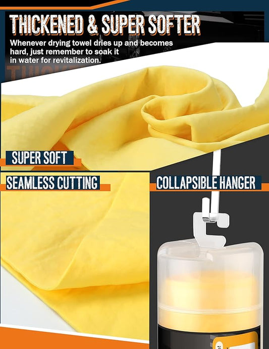 Premium Shammy Towel for Car, Super Absorbent 26""x17"" Large Car Drying Towel, Reusable Soft Car Wash Cloth, Chamois Cloth for Car, Dust Remove, No Scratch/Spot/Streak, Yellow