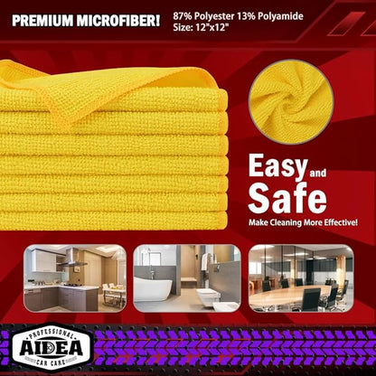 AIDEA Microfiber Cleaning Cloth, 10PK, Microfiber Towels for Cars, Premium All Purpose Car Cloths, Dusting Cloth Cleaning Rags, Absorbent Towels for SUVs, House, Kitchen, Window, 12"×12", Yellow