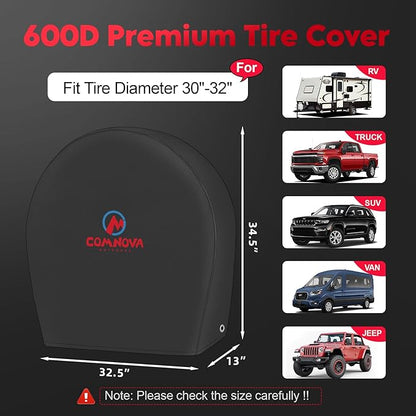 RV Tire Covers 4 Pack, Tough Tire Wheel Protector for Truck, SUV, Travel Trailer, Camper, Motorhome, Boat, Van, PU Oxford Waterproof Sun Rain Snow Protector Cover, Fits Tire Diameters 30-32 inch